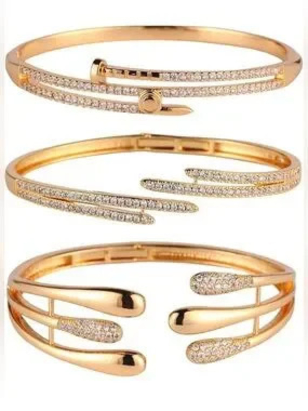 Anthropologie Gold Crystal Nail-Inspired Bangle Bracelet
